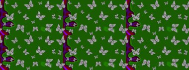 Renkli romantik kelebekler eskizler çiziyor. Dekoratif Raster çizimi. Elle çizilmiş kelebeklerle. Yeşil ve gri renkler üzerine soyut arkaplan.