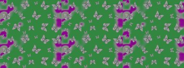 Kelebek yineleme dokusunun güzel çizimi karşıtlık katmanında izole edilmiş. Doğa kelebeği temayı yeşil ve gri renklerle tekrarlıyor. Korunmak için vahşi yaşam böcekleri için arka plan. Raster illüstrasyonu.