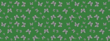 Renkli kelebeklerin eskiz geçmişi. Giysi tasarımı için yeşil ve gri arka planda dekorasyon. Raster illüstrasyonu.