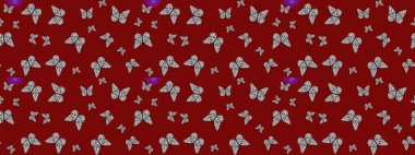 Kırmızı ve gri kelebek deseni. Parmak izi dokuları için sevimli kelebek çizimi deseni. Giysi tasarımı için dekor arka planı. Raster illüstrasyonu.