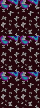 Kızlar, erkekler, elbiseler, duvar kağıtları için soyut çizim kalıbı. Kelebek, kanat, neon renkli yaratıcı raster arka plan. Tekstil ve kumaş için komik kelebek deseni. Moda tarzı.