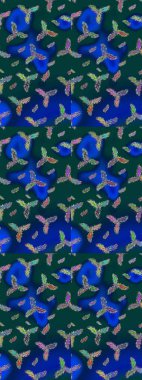 Soyut duvar kâğıdı, ambalaj dekorasyonu. Basit bir kar tanesi. Mavi, yeşil ve menekşe renkleri üzerine bir resim. Kışın sembolü, mutlu noeller, mutlu yeni yıl kutlaması Raster illüstrasyonu..