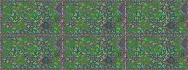 Yeşil ve mavi renkte güzel renkli kelebekler. Kusursuz desen. Raster illüstrasyonu. Kumaş, tekstil, baskı ve davet için arkaplan.