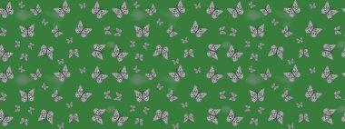 Renkli kelebeklerin eskiz geçmişi. Yeşil ve gri renkli sanat kelebekleri. Albüm için resim. Raster illüstrasyonu.