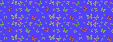 Menekşe ve gri lekeli güzel bir kelebek kumaşı. Bahar Kelebeği teması. Duvar kağıdı için böcek dokusunun tekrarı. Raster illüstrasyonu.