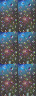 Çiçekli karalama şeklinde Raster çiçek deseni. Gri ve mavi renkte yaz çiçekleri. Raster illüstrasyonu.