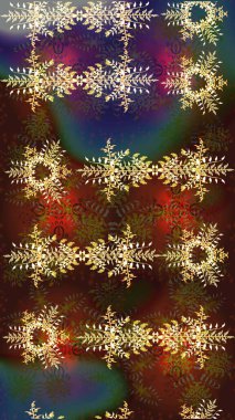 Contour kahverengi, yeşil ve menekşe rengi kar taneleri sanat terapisi tarzı zen çizim için. El çizimi, dövme stili, kumaş tasarımı ve Raster illüstrasyonunda kartlar..