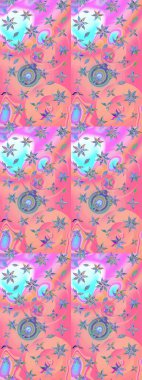 Suluboya, elle çizilmiş. Raster illüstrasyonu. Eskiz arkaplan modeli. Pembe ve nötr renklerde yaprakları olan yabani çiçekler.