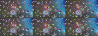 Küçük çiçekteki sevimli çiçek deseni. Raster illüstrasyonu. Mavi ve gri renkte çiçekler.