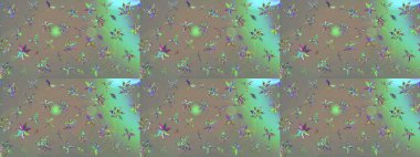 Nakış desenli çiçek deseni. Renkli grunge, soyut arkaplanı kolonya ve bej çiçekleriyle süslüyor. İzler, kumaş, duvar kağıtları, tekstil için raster dokusu.