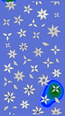 Mavi ve beyaz renkte çiçekler. Raster illüstrasyonu. Çizim çiçek deseni duvar kağıdı için kullanılabilir.