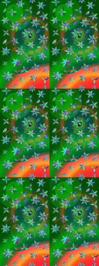 Raster - stok. Eskiz arkaplan modeli. Yeşil ve turuncu renkli vadi çiçekleri. Suluboya, elle çizilmiş.