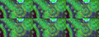 Düz Çiçek Elementleri Tasarımı. Renkli Bahar Teması eskiz kalıbı. Raster illüstrasyonu. Yeşil ve menekşe renginde zarif çiçekli suluboya.