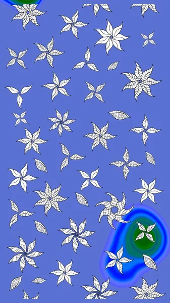 Mavi ve beyaz renkte çiçekler. Raster illüstrasyonu. Çizim çiçek deseni duvar kağıdı için kullanılabilir.