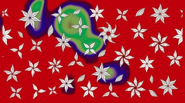 Raster illüstrasyonu. Asya tekstil tarzında. Çiçek desenli çizim. Kırmızı renkte çiçekler. Raster illüstrasyonu.