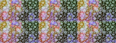 Modern çiçek arkaplanı. Halk tarzı. Moda baskıları için zarif bir şablon. Rengarenk çiçekleri ve doğal renklerde yaprakları olan harika bir çiçek deseni..