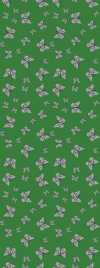 Renkli sevimli kelebek. Eskiz kalıbı arka planı. Yeşil ve gri renkli resimler. Yüzey dokuları, duvar kağıtları, web sayfası geçmişi, tekstil için mükemmel. Raster illüstrasyonu.