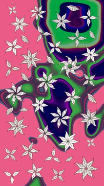 Eskiz arkaplan modeli. Raster hisseleri. Pembe üzerine çiçekler. Suluboya, elle çizilmiş.