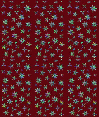 Kırmızı renkte çiçekler. Raster illüstrasyonu. Asya tekstil tarzında. Çiçek desenli çizim. Raster illüstrasyonu.