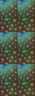 Raster Çiçek İllüstrasyonu güzel tekstil. Yeşil ve kahverengi renkli etnik çiçeklerle zarif eskiz deseni.