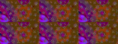 Raster illüstrasyonu. Çiçekli karalama şeklinde Raster çiçek deseni. Yumuşak, yaz çiçekleri kahverengi ve mor renklerde.