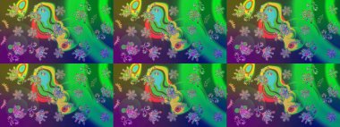 Yeşil ve mavi renkli kristal kar tanesi. Raster illüstrasyonu.