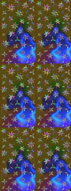 1950-1960 motifleri. El çizimi çiçek unsurları olan soyut çizim raster deseni. Çiçekli ipek eşarp. Retro tekstil tasarım koleksiyonu. Açık.