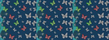 Kelebekli soyut çiçek arkaplanı çiz. Moda Kumaşı Tasarımı. Çizim, karalama, karalama. Sonsuz. Raster..