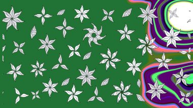 Raster illüstrasyonu. Yeşil renkte karalamalı çiçek deseni çiz.