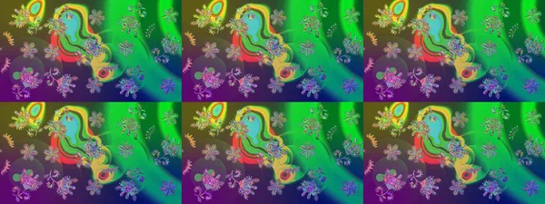 Yeşil ve mavi renkli kristal kar tanesi. Raster illüstrasyonu.