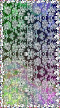 Renkli Bahar Temalı Kusursuz Arkaplan. Düz Çiçek Elementleri Tasarım Raster illüstrasyonu. Gri renkli çiçekler. Çiçeksiz desenli arka plan.