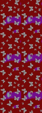 Çocuk kelebek çizim kalıbı. Çocuk için Raster Moda Kelebekleri duvar kağıdı. Kırmızı ve gri arka planda güzel renkli kelebekler.