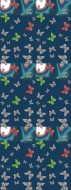 Mavi ve gri renkte renkli kelebeklerin eskiz arkaplanı. Tekstil, duvar kâğıtları, web sayfası arkaplanları ve yüzey dokuları için mükemmel. Raster illüstrasyonu.