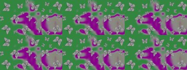 Renkli kelebeklerin eskiz geçmişi. Ambalajlar, duvar kağıtları, kumaş tasarımı ve kağıt için güzel bir arka plan. Yeşil ve gri üzerinde sevimli kelebekler. Raster illüstrasyonu.