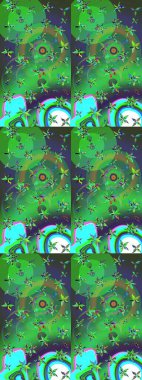 Çiçek tasarımı için inanılmaz bir kolaj cenneti tarzı. Çiçekli zambakların eskiz geçmişi. Parlak çiçekli kolaj çiçekleri yeşil ve mavi.