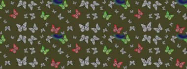 Tekrarlanan kelebekler. Elle çizilmiş sevimli kız çizimi. Çizim, karalama, karalama. Sonsuz. Raster illüstrasyonu.