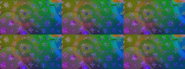 Elle boyanmış suluboya resim çizimleri, çiçekler ve bitkiler. Yeşil ve mavi renkte çiçekler.