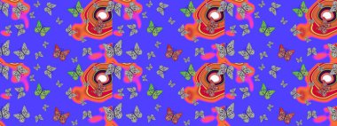 Kelebekli Raster. Mor ve gri renkli bir resim. Kıyafetler, erkekler, kızlar ve duvar kağıtları için soyut çizim kalıbı. Raster..