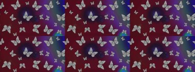 Rastgele kahverengi ve mor kelebekler sevimli desenler. Kahverengi ve mor arka planda kelebek. Davetiye, kart ve parmak izi için basit kadınsı bir model. Robot resim. Raster illüstrasyonu.