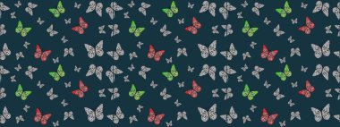 Mavi ve gri lekeli güzel bir kelebek kumaşı. Bahar Kelebeği teması. Duvar kağıdı için böcek dokusunun tekrarı. Raster illüstrasyonu.