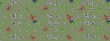 Renkli kelebeklerin eskiz geçmişi. Kumaş, kağıt, ambalaj kâğıdı ve duvar kağıdı tasarımı için güzel bir arka plan. Raster illüstrasyonu.