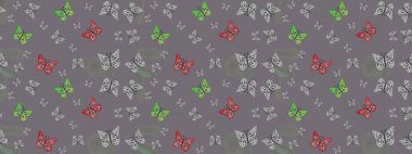 Suluboya soyut parlak desenli kelebek kanatları, retro renkler. Resimler gri ve nötr renklerde. Kumaş, tekstil, baskı ve davet için arkaplan.