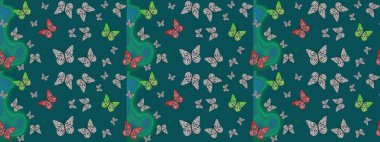 Kelebek desenli güzel çizim tasarımı. Mavi ve gri renkli resimler.