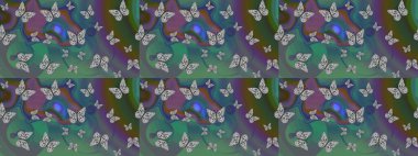 Watercolor Style 'da uçan kelebeklerle eskiz kalıbı. Doğadaki güzellik. Kumaş, Tekstil, Baskı ve Davetiye için arka plan. Raster illüstrasyonu.