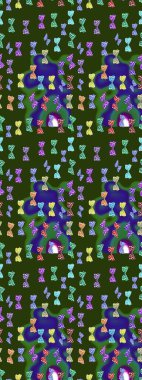 Nakış, egzotik kelebeklerle süslü çiçek eskiz deseni. Giysi tasarımı için yeşil ve mor arka planda geleneksel Raster halk çiçekleri dekoru. Kart, yazdırma, davet için basit şirin desen