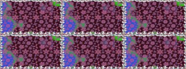 Kusursuz bir arka plan modeli. Yapraklı çiçekler ve kahverengi renkli papatya çiçekleri. Raster - stok.