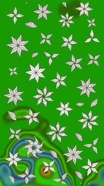 Yeşil ve nötr renklerde etnik çiçeklerle süslenmiş zarif bir eskiz. Asya Tekstil 'inde Raster Çiçek İllüstrasyonu.