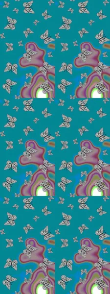 Tropikal temalı kelebek deseni. Mavi ve gri renklerde sevimli kelebek çizimi. Tekstil, duvar kâğıtları, web sayfası arkaplanları ve yüzey dokuları için mükemmel. Raster illüstrasyonu.