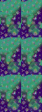 Raster illüstrasyonu. Küçük çiçekteki sevimli çiçek deseni. Mavi ve yeşil renkte çiçekler.