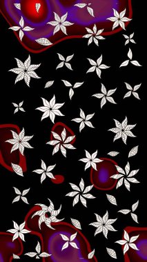 El çizimi. Çiçekli, yapraklı, çiçek desenli eskiz. Raster illüstrasyonu.